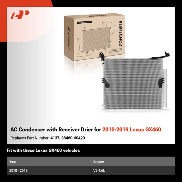 AC Condenser with Receiver Drier for 2010-2019 Lexus GX460
