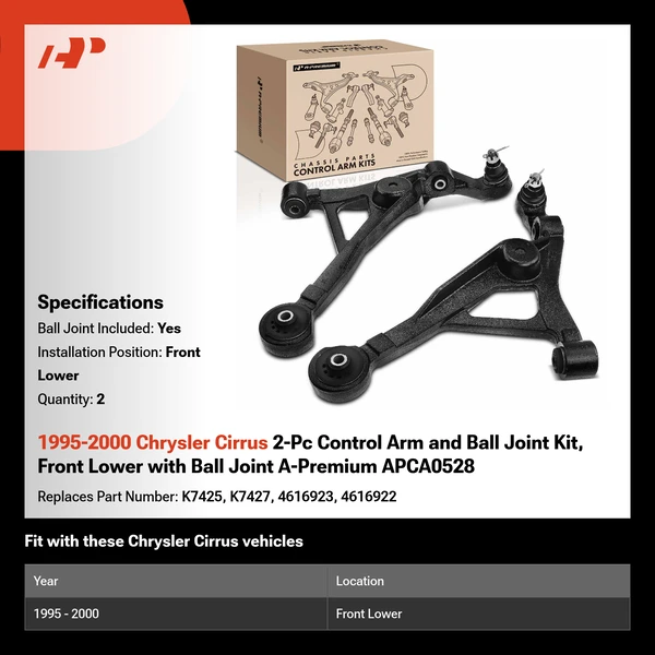 1995-2000 Chrysler Cirrus 2-Pc Control Arm and Ball Joint Kit, Front Lower with Ball Joint A-Premium APCA0528