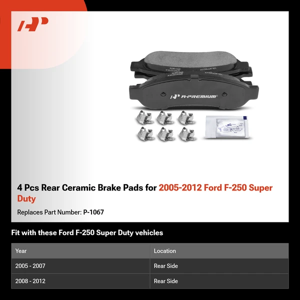 4 Pcs Rear Ceramic Brake Pads for 2005-2012 Ford F-250 Super Duty