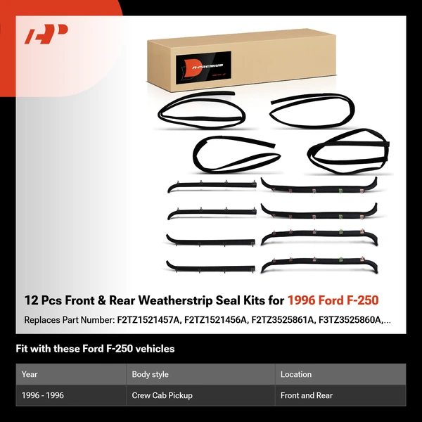 12 Pcs Front & Rear Weatherstrip Seal Kits for 1996 Ford F-250