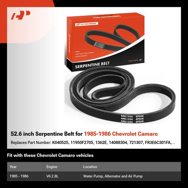 52.6 inch Serpentine Belt for 1985-1986 Chevrolet Camaro
