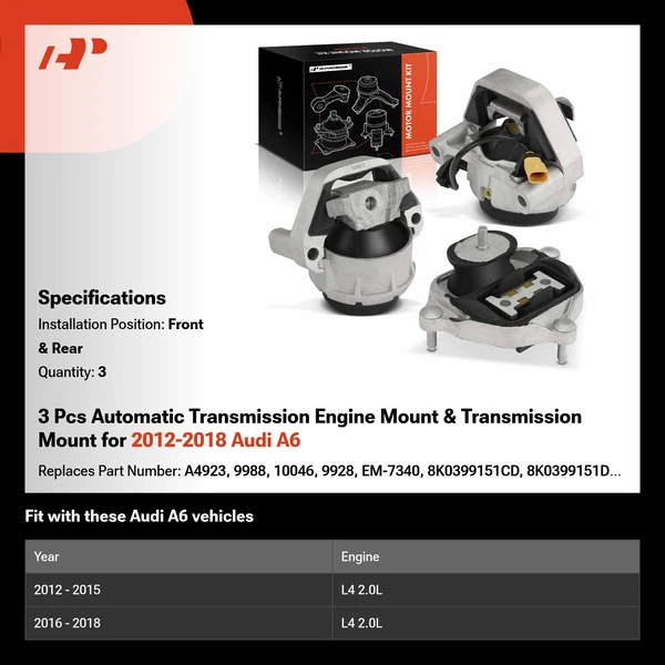 3 Pcs Automatic Transmission Engine Mount & Transmission Mount for 2012-2018 Audi A6