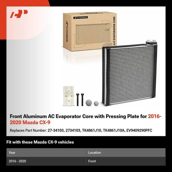 Front Aluminum AC Evaporator Core with Pressing Plate for 2016-2020 Mazda CX-9