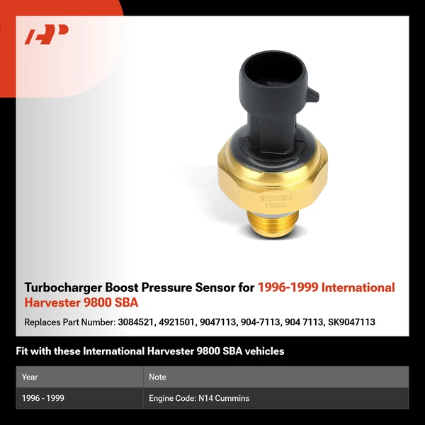 Turbocharger Boost Pressure Sensor for 1996-1999 International Harvester 9800 SBA