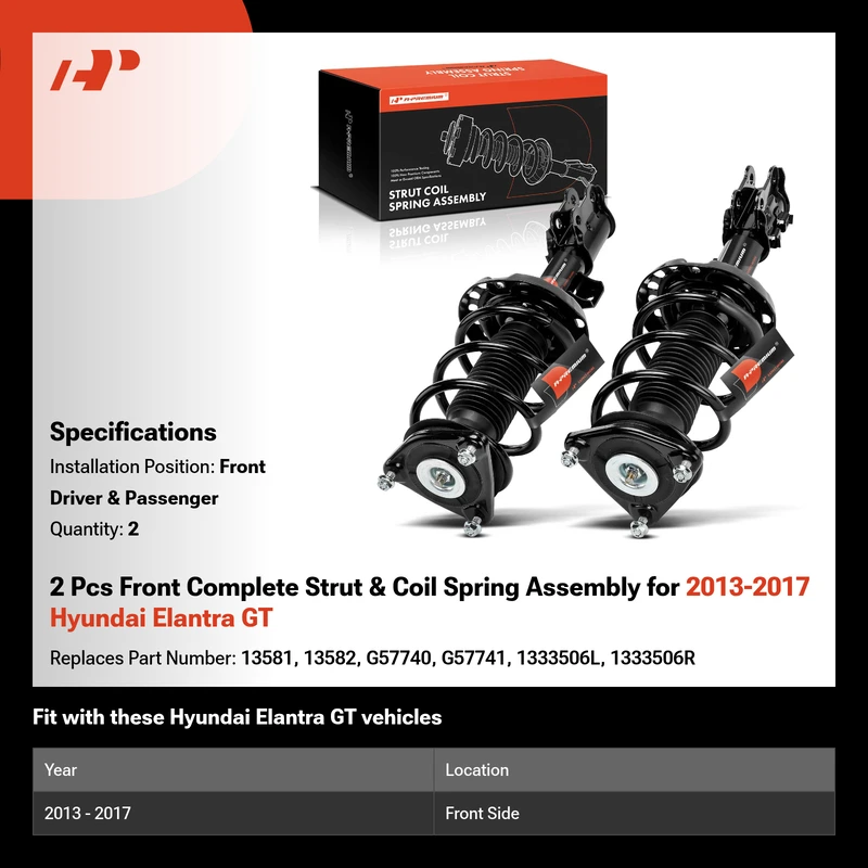 2 Pcs Front Complete Strut & Coil Spring Assembly for 2013-2017 Hyundai Elantra GT