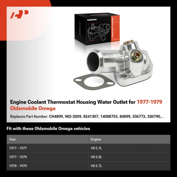 Engine Coolant Thermostat Housing Water Outlet for 1977-1979 Oldsmobile Omega