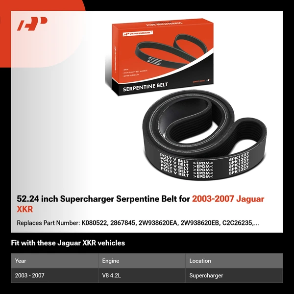 52.24 inch Supercharger Serpentine Belt for 2003-2007 Jaguar XKR