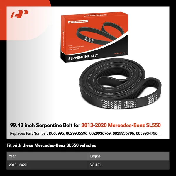 99.42 inch Serpentine Belt for 2013-2020 Mercedes-Benz SL550