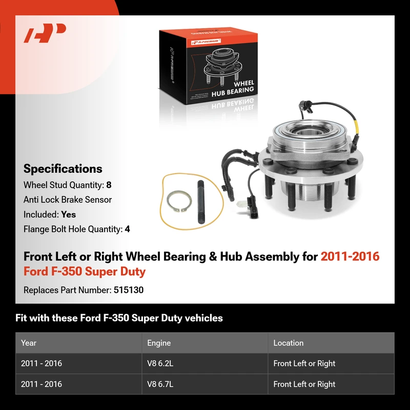 Front Left or Right Wheel Bearing & Hub Assembly for 2011-2016 Ford F-350 Super Duty