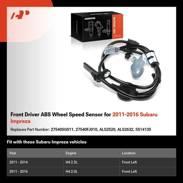 Front Driver ABS Wheel Speed Sensor for 2011-2016 Subaru Impreza