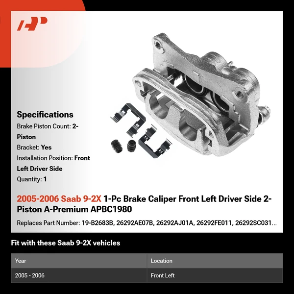 2005-2006 Saab 9-2X 1-Pc Brake Caliper Front Left Driver Side 2-Piston A-Premium APBC1980
