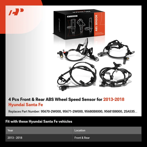 4 Pcs Front & Rear ABS Wheel Speed Sensor for 2013-2018 Hyundai Santa Fe