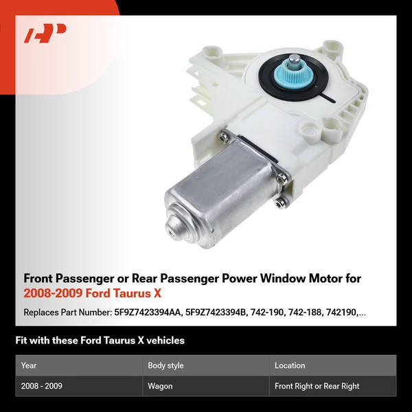 Front Passenger or Rear Passenger Power Window Motor for 2008-2009 Ford Taurus X