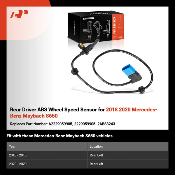 Rear Driver ABS Wheel Speed Sensor for 2018 2020 Mercedes-Benz Maybach S650