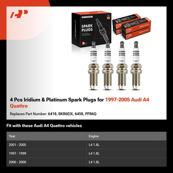 4 Pcs Iridium & Platinum Spark Plugs for 1997-2005 Audi A4 Quattro
