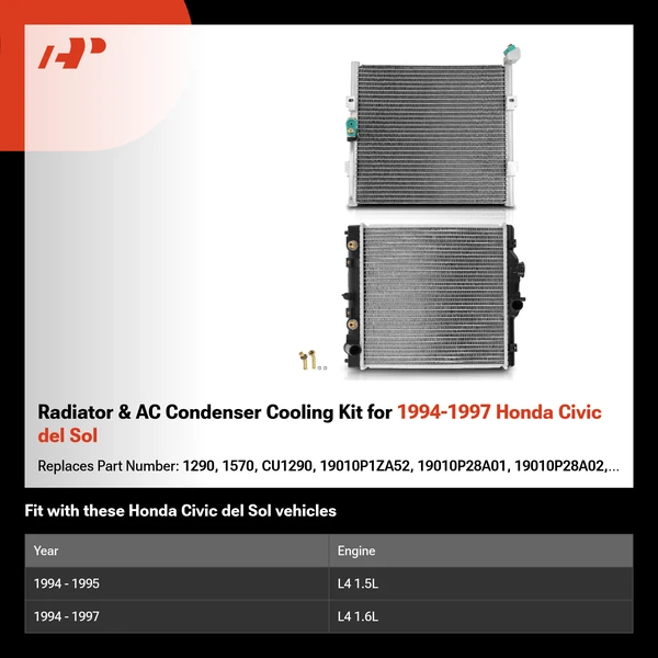 Radiator & AC Condenser Cooling Kit for 1994-1997 Honda Civic del Sol