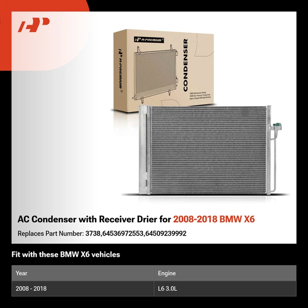 AC Condenser with Receiver Drier for 2008-2018 BMW X6