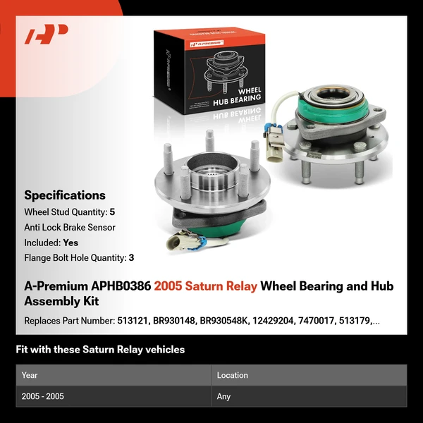 A-Premium APHB0386 2005 Saturn Relay Wheel Bearing and Hub Assembly Kit