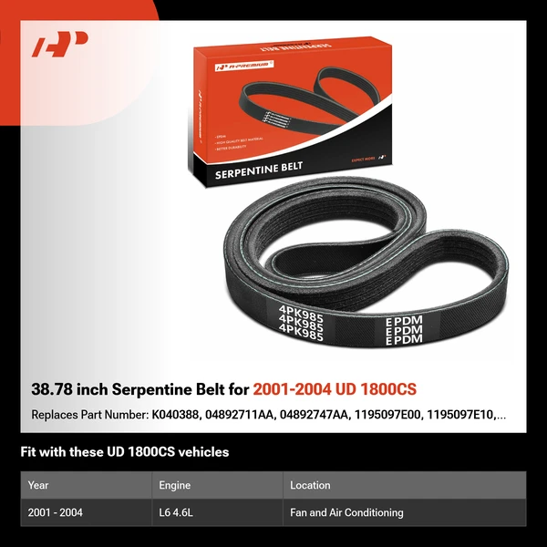 38.78 inch Serpentine Belt for 2001-2004 UD 1800CS
