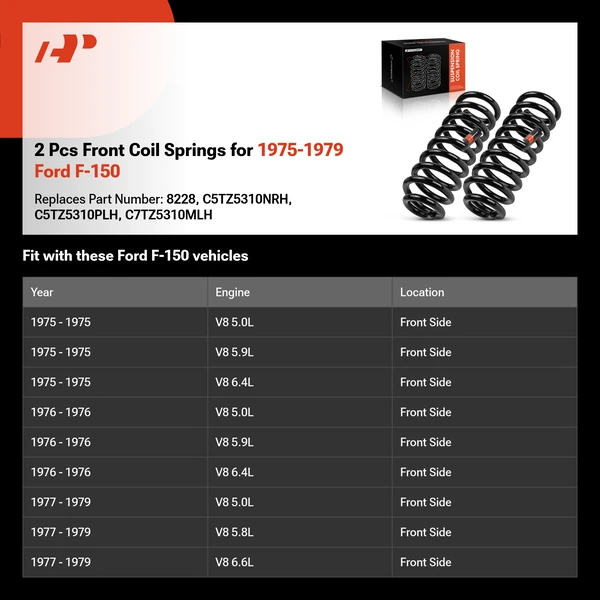 2 Pcs Front Coil Springs for 1975-1979 Ford F-150