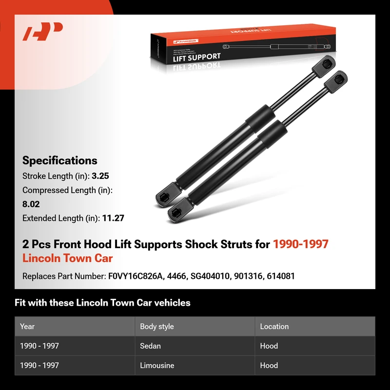 2 Pcs Front Hood Lift Supports Shock Struts for 1990-1997 Lincoln Town Car