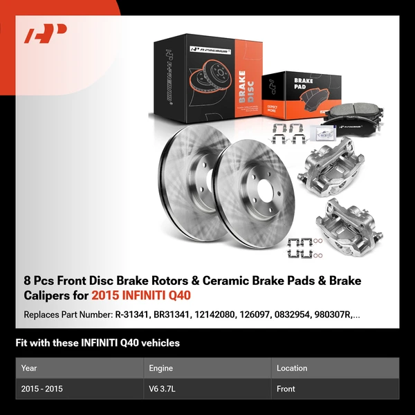 8 Pcs Front Disc Brake Rotors & Ceramic Brake Pads & Brake Calipers for 2015 INFINITI Q40