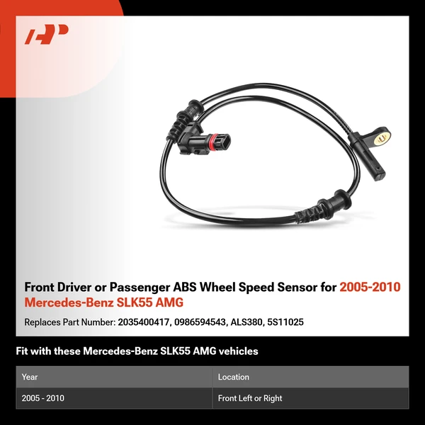 Front Driver or Passenger ABS Wheel Speed Sensor for 2005-2010 Mercedes-Benz SLK55 AMG