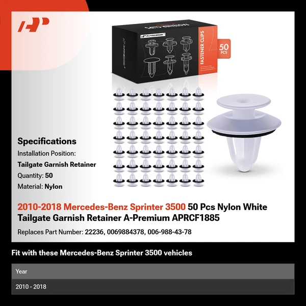 2010-2018 Mercedes-Benz Sprinter 3500 50 Pcs Nylon White Tailgate Garnish Retainer A-Premium APRCF1885