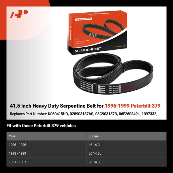 41.5 inch Heavy Duty Serpentine Belt for 1996-1999 Peterbilt 379
