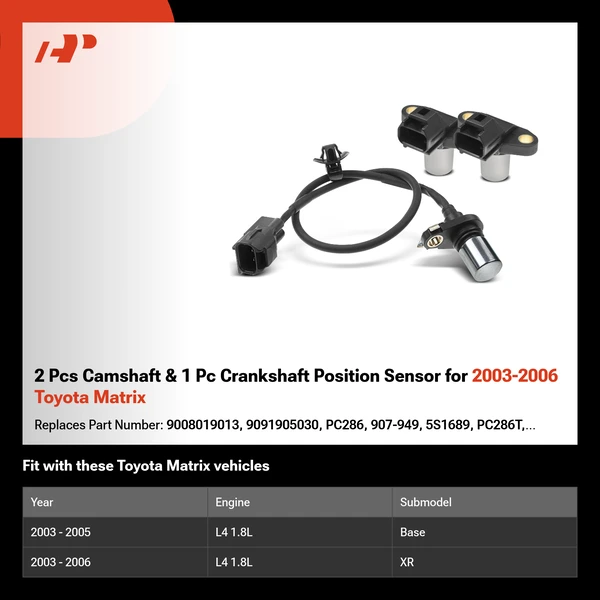 2 Pcs Camshaft & 1 Pc Crankshaft Position Sensor for 2003-2006 Toyota Matrix