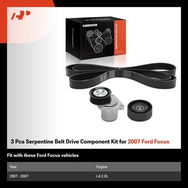 3 Pcs Serpentine Belt Drive Component Kit for 2007 Ford Focus