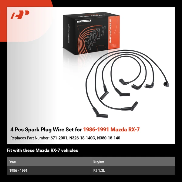 4 Pcs Spark Plug Wire Set for 1986-1991 Mazda RX-7