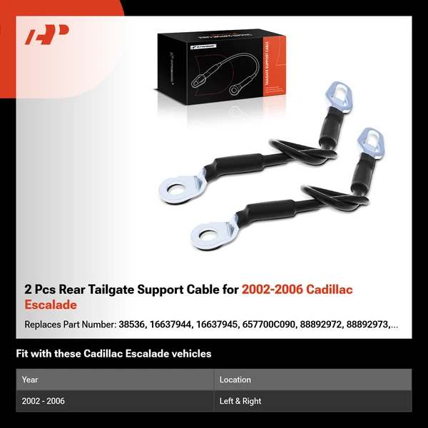 2 Pcs Rear Tailgate Support Cable for 2002-2006 Cadillac Escalade