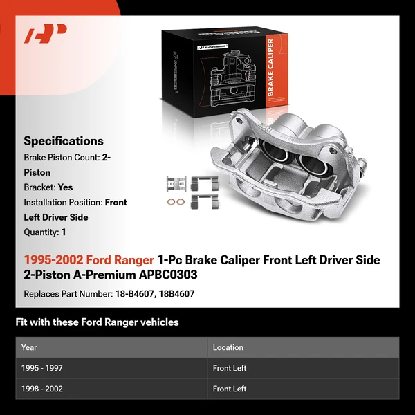 1995-2002 Ford Ranger 1-Pc Brake Caliper Front Left Driver Side 2-Piston A-Premium APBC0303
