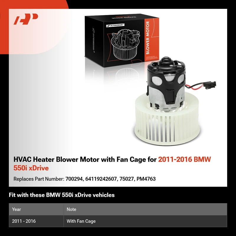 HVAC Heater Blower Motor with Fan Cage for 2011-2016 BMW 550i xDrive