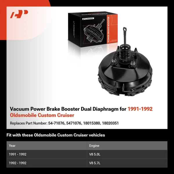 Vacuum Power Brake Booster Dual Diaphragm for 1991-1992 Oldsmobile Custom Cruiser