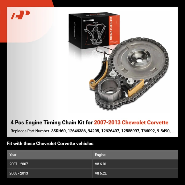 4 Pcs Engine Timing Chain Kit for 2007-2013 Chevrolet Corvette