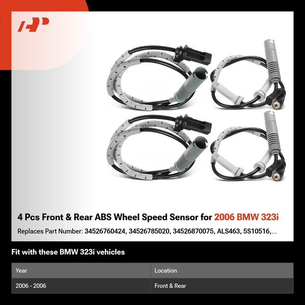 4 Pcs Front & Rear ABS Wheel Speed Sensor for 2006 BMW 323i