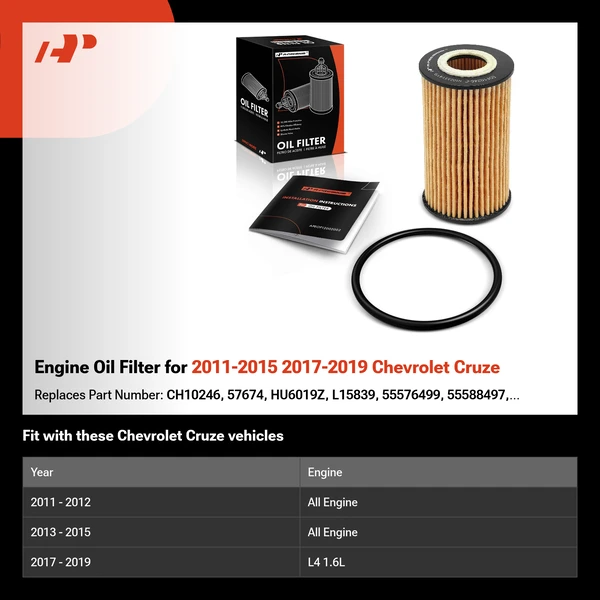 Engine Oil Filter for 2011-2015 2017-2019 Chevrolet Cruze