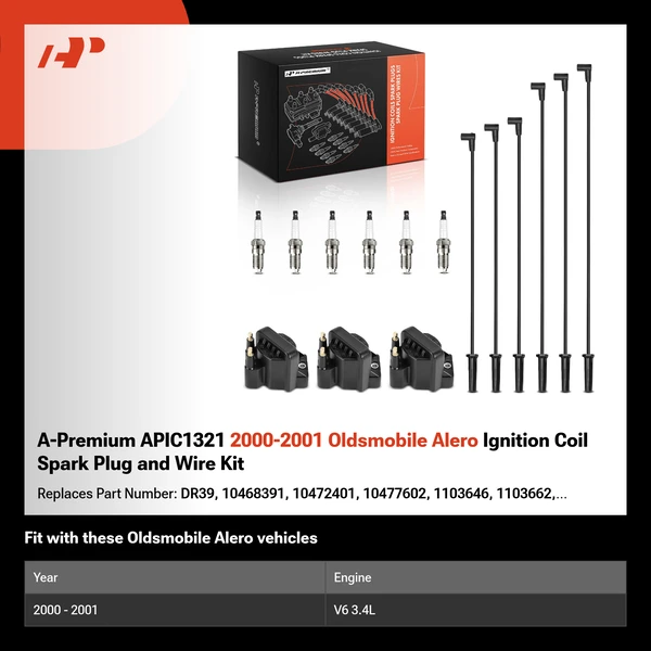A-Premium APIC1321 2000-2001 Oldsmobile Alero Ignition Coil Spark Plug and Wire Kit