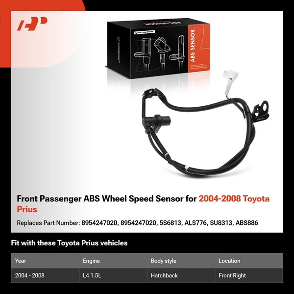 Front Passenger ABS Wheel Speed Sensor for 2004-2008 Toyota Prius