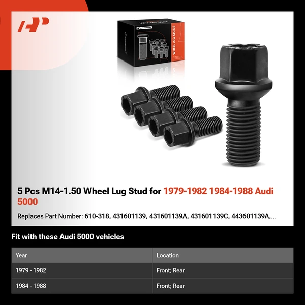 5 Pcs M14-1.50 Wheel Lug Stud for 1979-1982 1984-1988 Audi 5000