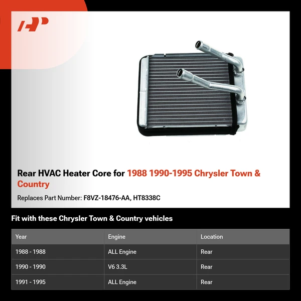 Rear HVAC Heater Core for 1988 1990-1995 Chrysler Town & Country