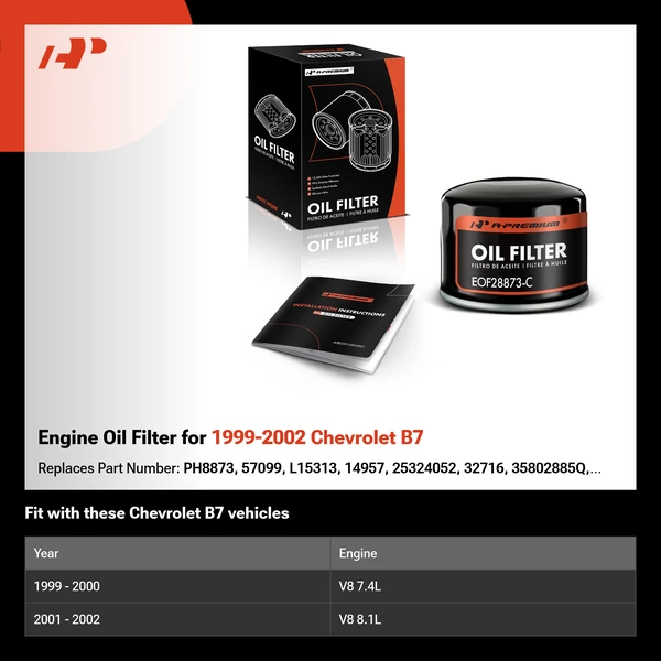 Engine Oil Filter for 1999-2002 Chevrolet B7
