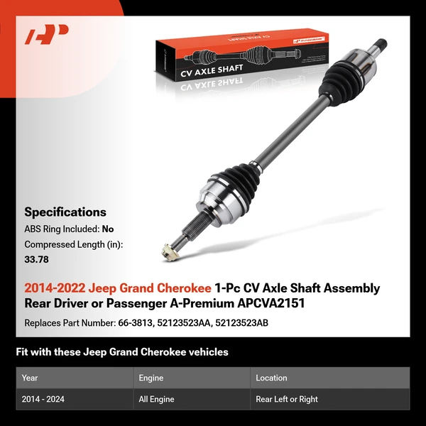 2014-2022 Jeep Grand Cherokee 1-Pc CV Axle Shaft Assembly Rear Driver or Passenger A-Premium APCVA2151