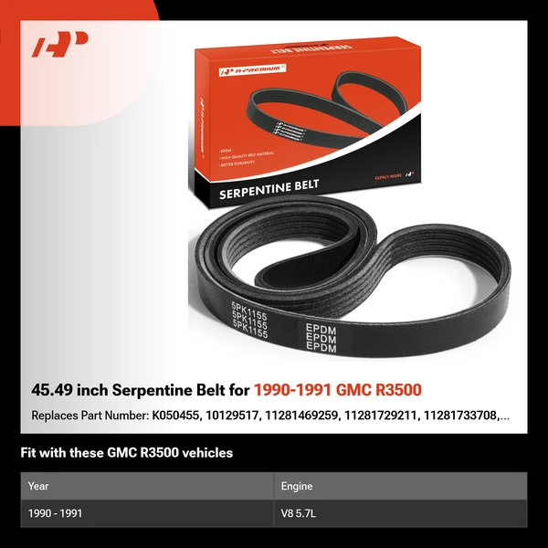 45.49 inch Serpentine Belt for 1990-1991 GMC R3500