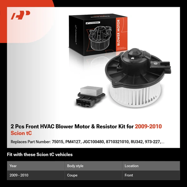 2 Pcs Front HVAC Blower Motor & Resistor Kit for 2009-2010 Scion tC