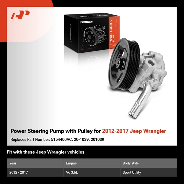 Power Steering Pump with Pulley for 2012-2017 Jeep Wrangler