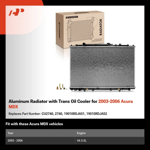 Aluminum Radiator with Trans Oil Cooler for 2003-2006 Acura MDX