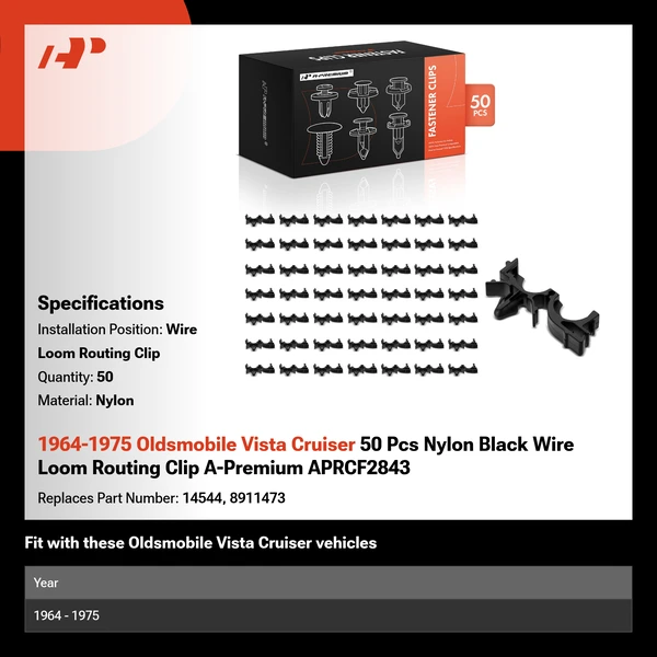 1964-1975 Oldsmobile Vista Cruiser 50 Pcs Nylon Black Wire Loom Routing Clip A-Premium APRCF2843